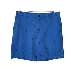 Izod Saltwater Stretch Blue Marlin Embroidered Mens Shorts Size 34 9.5" Inseam